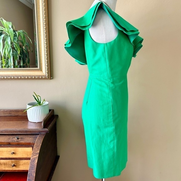 J Crew Faille One-Shoulder Ruffle Dress Size 8P Cocktail Sheath Kelly Green - Picture 10 of 14